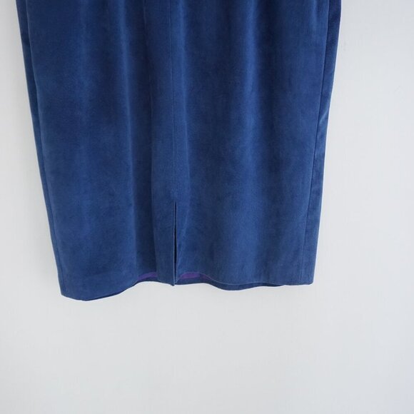 Vintage Danier Blue 100% Suede Leather Short Sleeve Midi Dress Large - Picture 9 of 13
